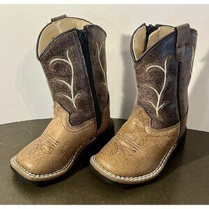 Old West Brown & Tan Toddler Faux Leather Cowboy Boots 4D